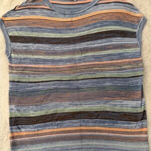 VGUC Chico's | Short Sleeve Striped Multicolor Knit Thin Knit Sweater | Size 2 L